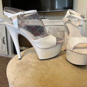 White patent leather stiletto heels